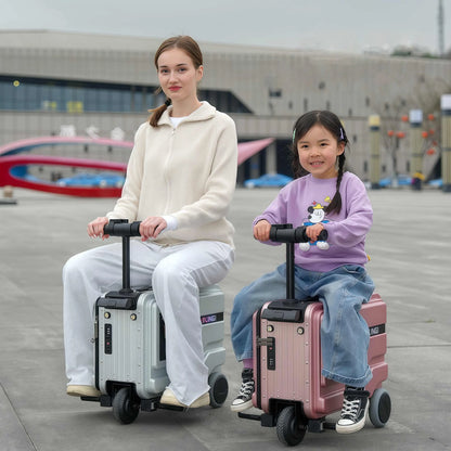 Deluxe Electric Scooter Luggage Children's Cabin Portable Smart Luggage Comfortable Seat Silver Trolley Multipurpose Bag