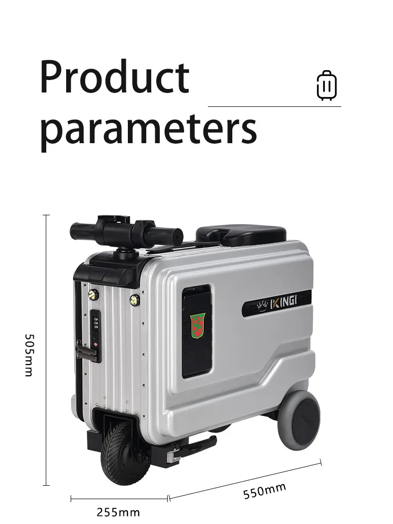 Deluxe Electric Scooter Luggage Children's Cabin Portable Smart Luggage Comfortable Seat Silver Trolley Multipurpose Bag