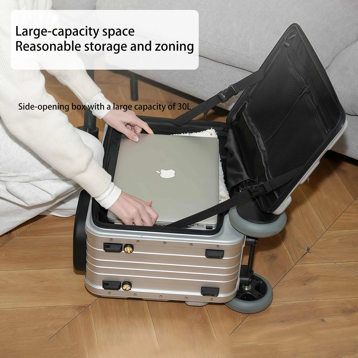 Deluxe Electric Scooter Luggage Children's Cabin Portable Smart Luggage Comfortable Seat Silver Trolley Multipurpose Bag