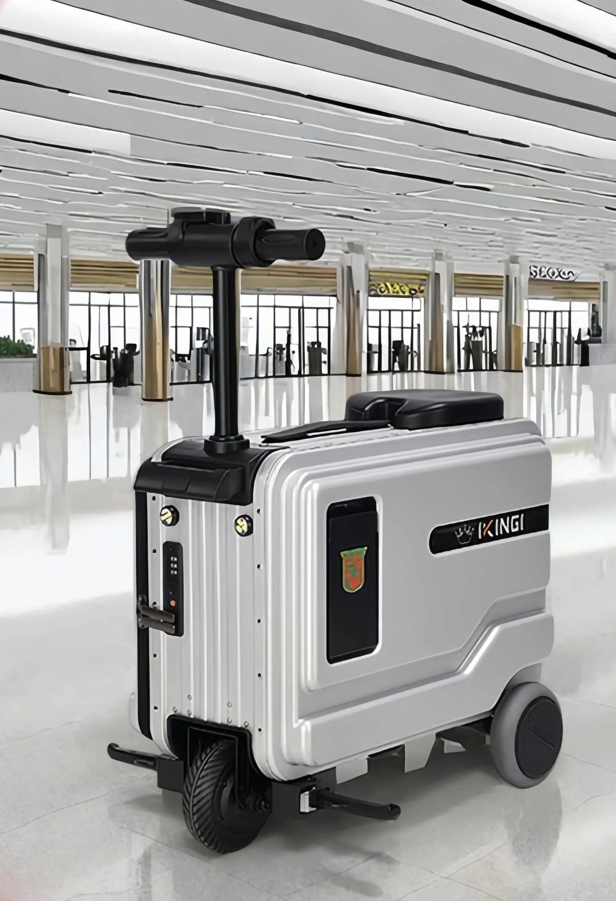 Deluxe Electric Scooter Luggage Children's Cabin Portable Smart Luggage Comfortable Seat Silver Trolley Multipurpose Bag