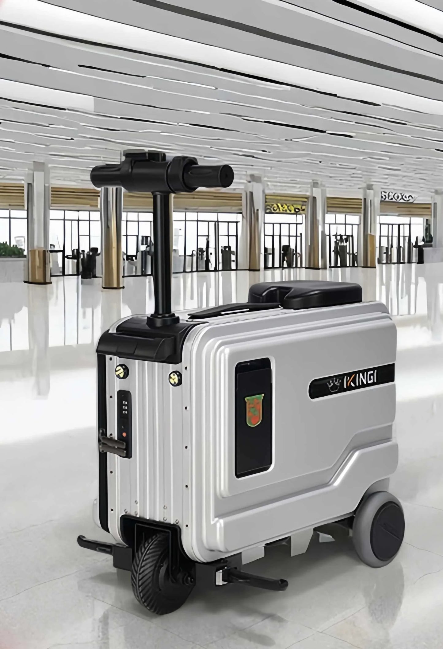 Deluxe Electric Scooter Luggage Children's Cabin Portable Smart Luggage Comfortable Seat Silver Trolley Multipurpose Bag